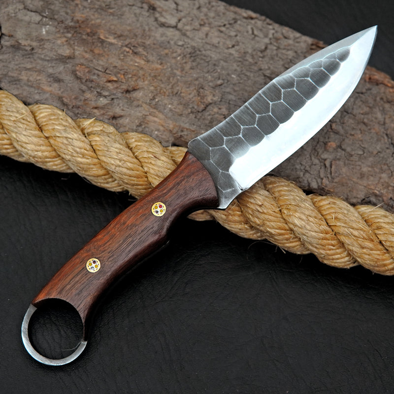 Ferossa Rosewood Hex Edge Skinner Knife – Handmade