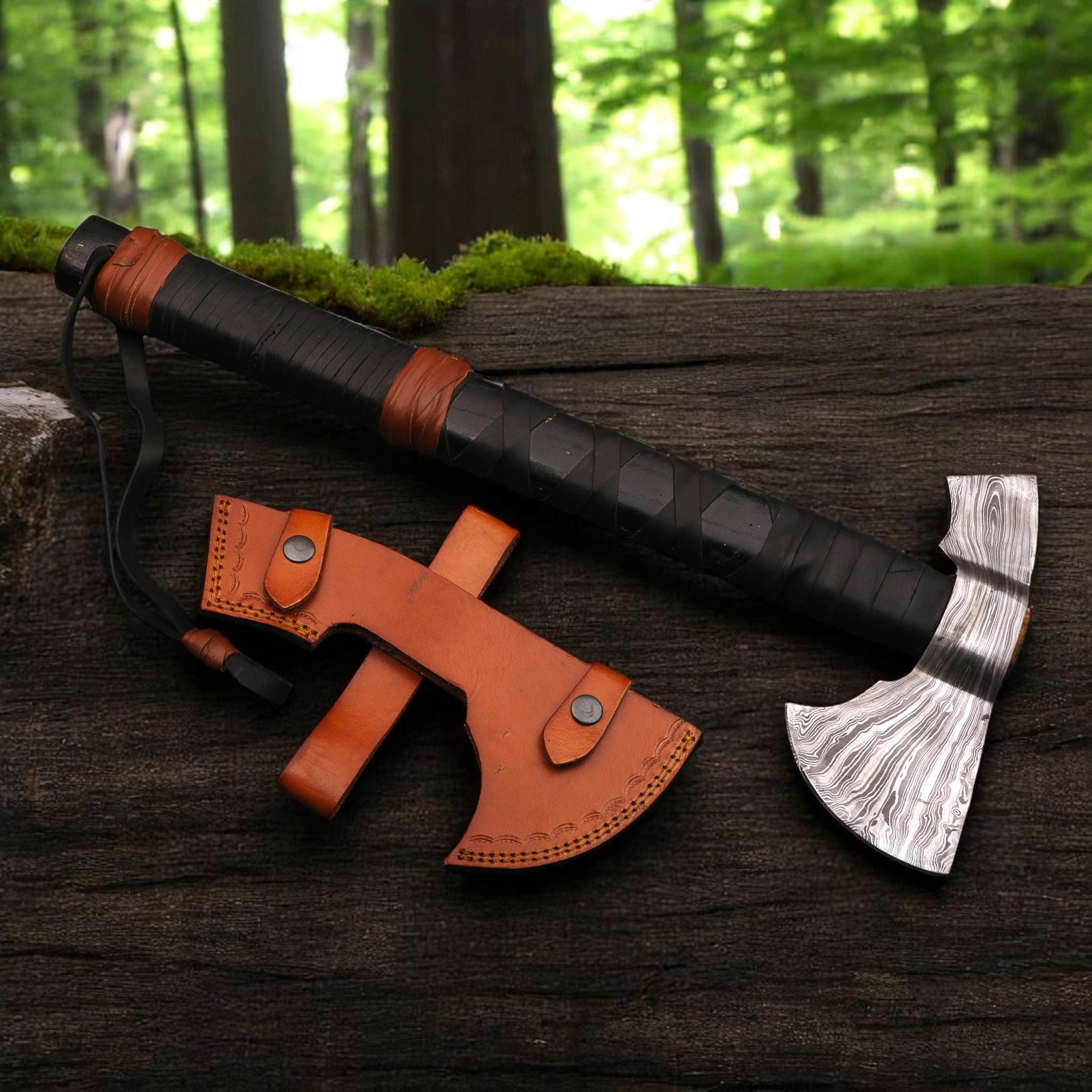 Ferossa Ironforge Damascus Camp Axe – Handmade