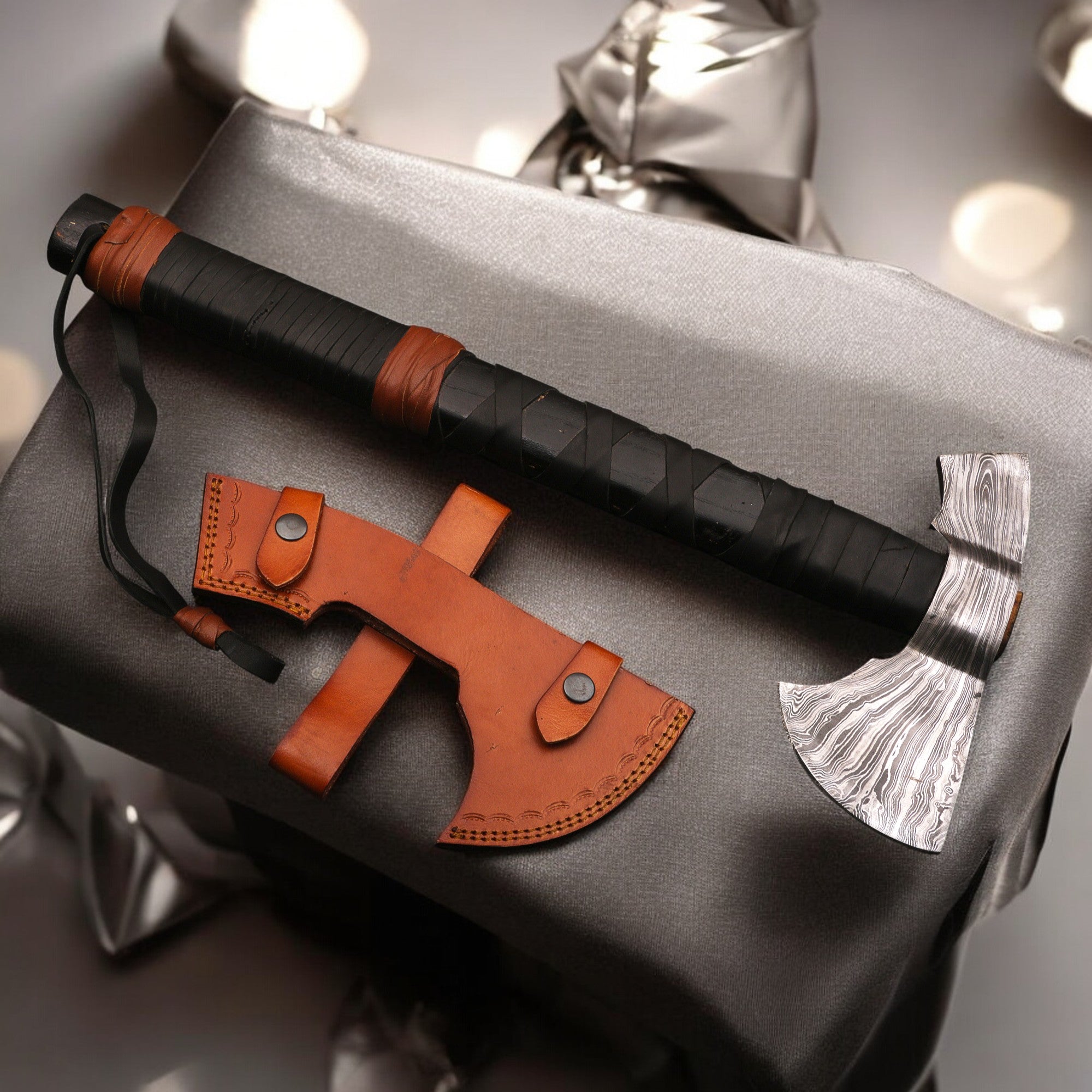 Ferossa Ironforge Damascus Camp Axe – Handmade