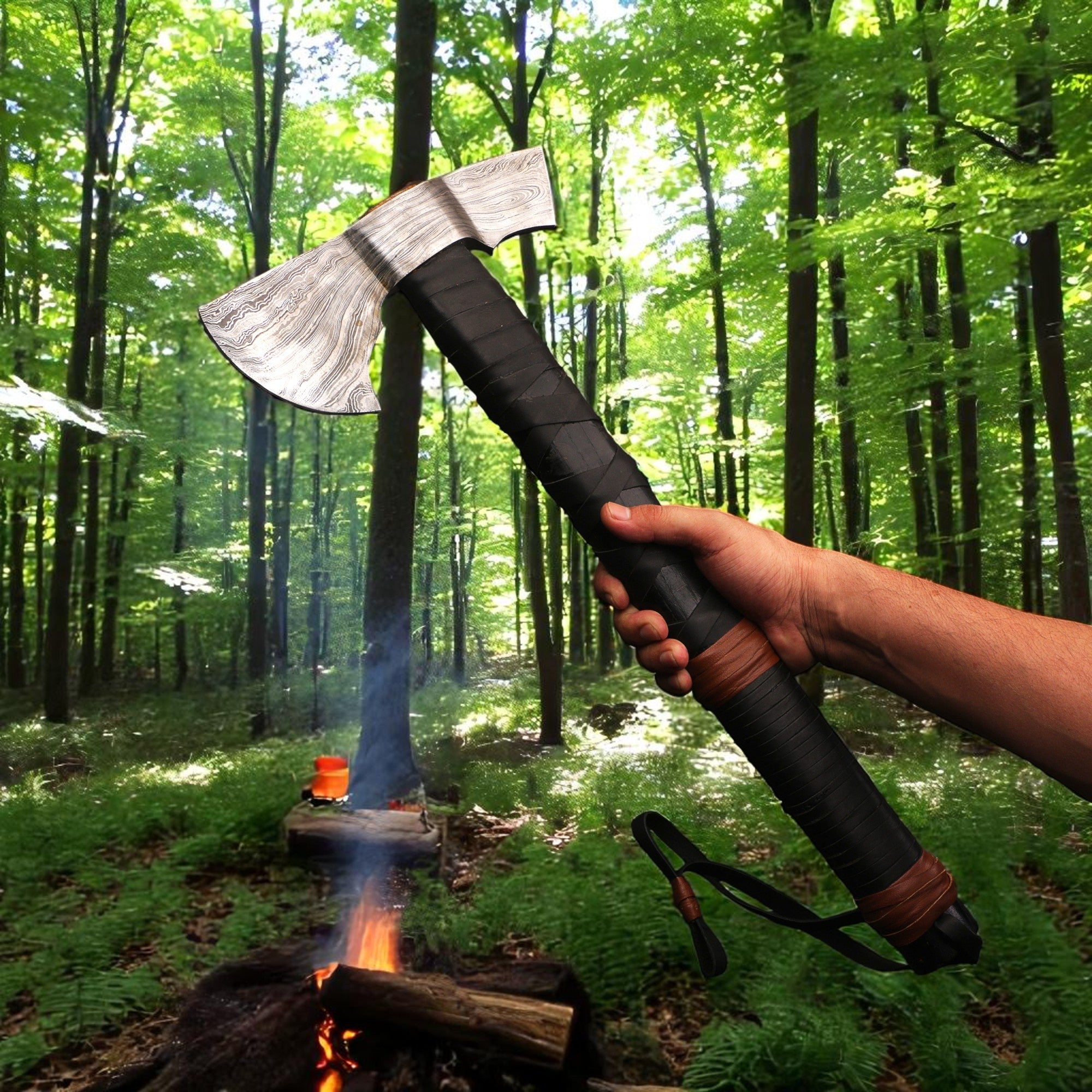 Ferossa Ironforge Damascus Camp Axe – Handmade
