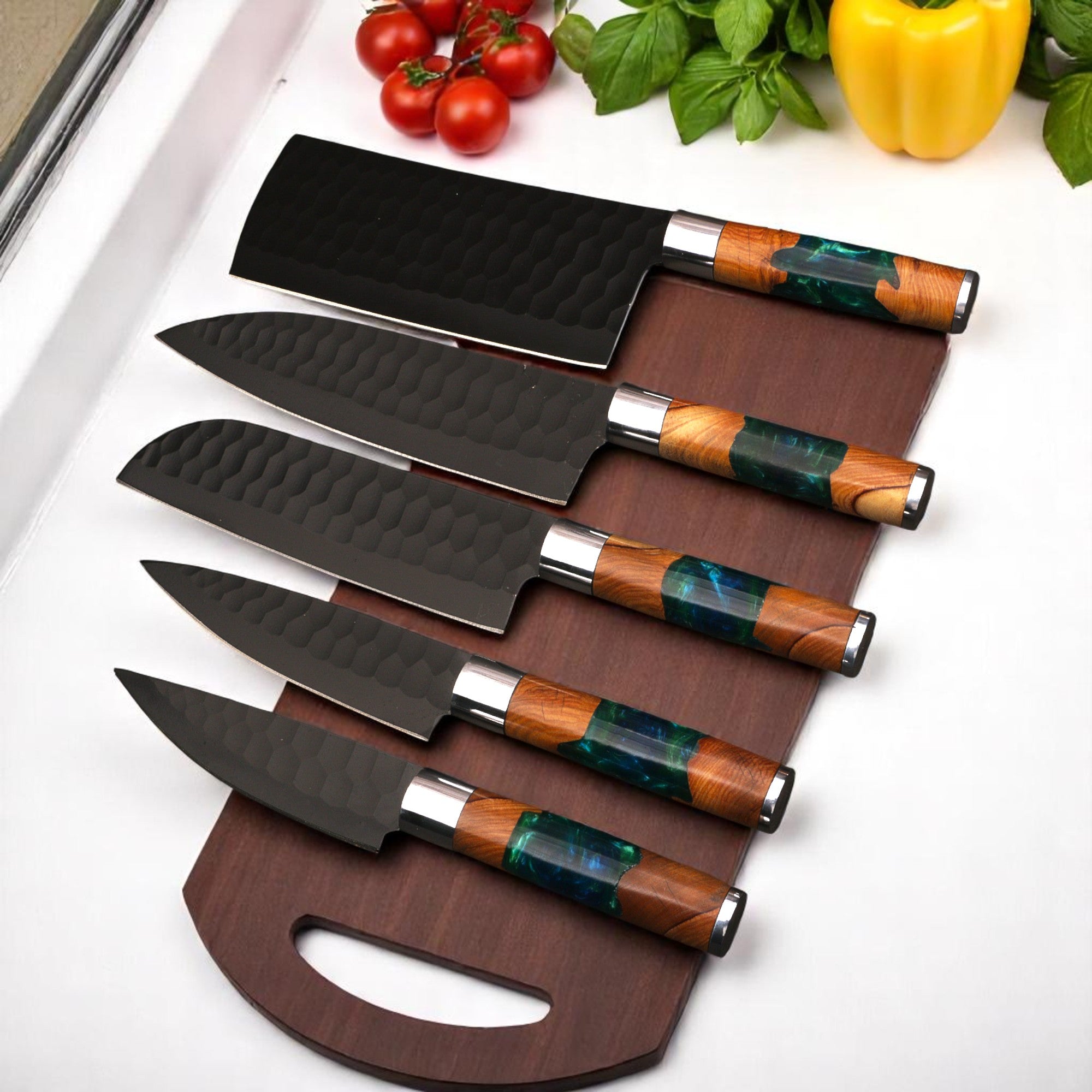 Ferossa Oceanforge Artisan Carbon Steel Chef Knife Set – 5 Piece (Handmade)