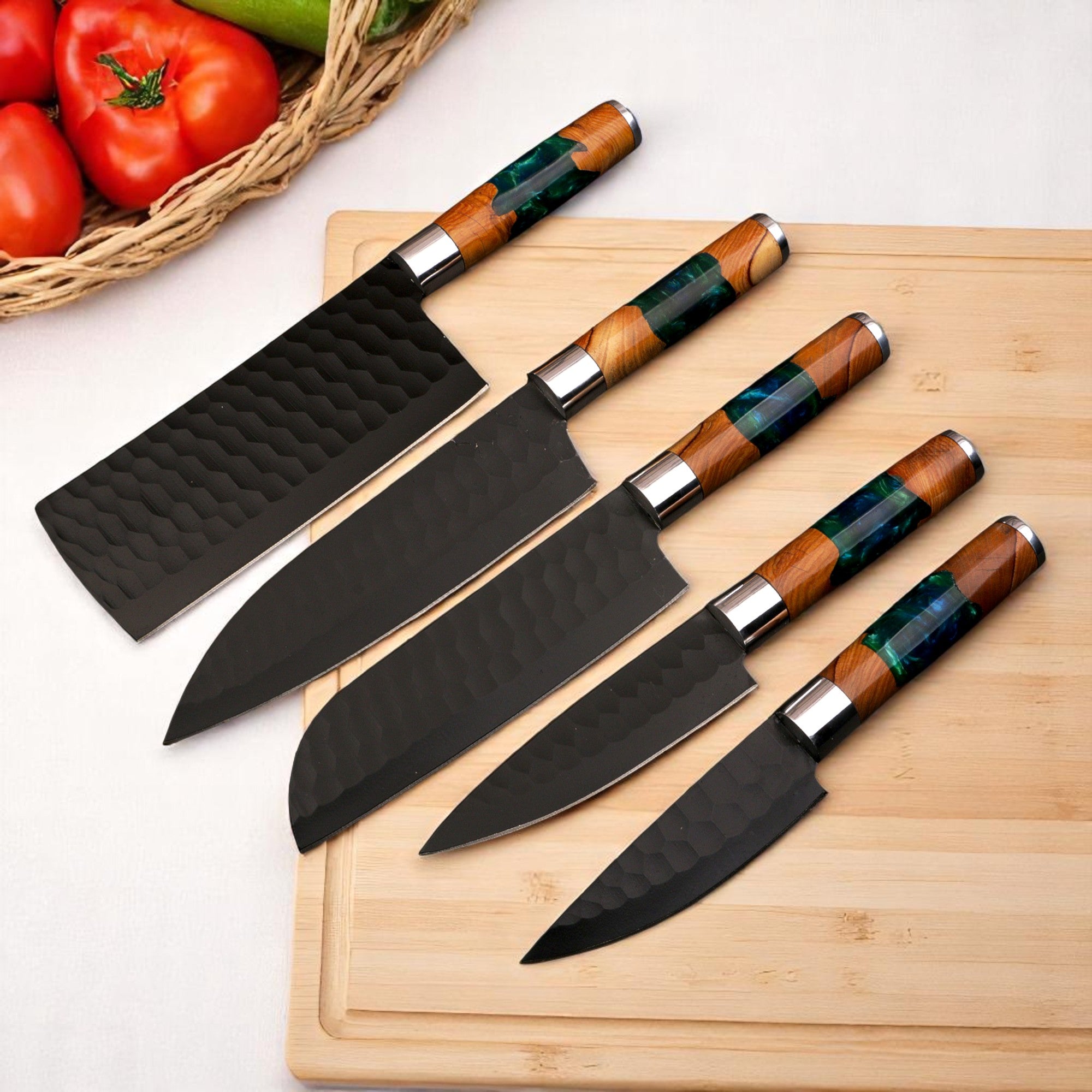 Ferossa Oceanforge Artisan Carbon Steel Chef Knife Set – 5 Piece (Handmade)